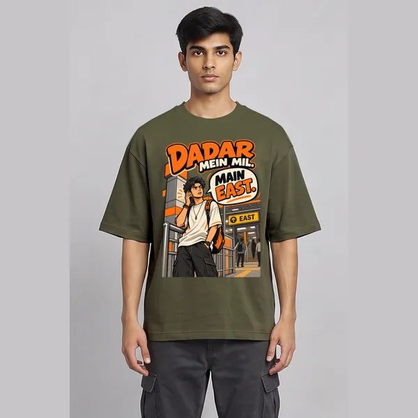 Dadar_Olive_Green_Cotton_Oversized_Graphic_T-Shirt_For_Men