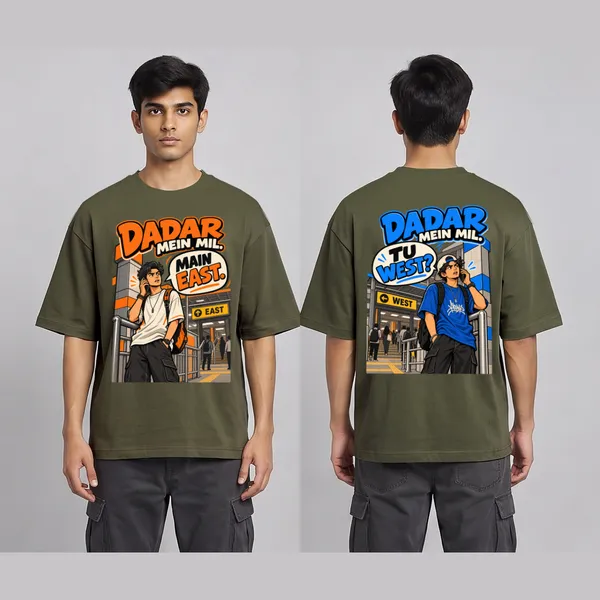 Dadar_Olive_Green_Cotton_Oversized_Graphic_T-Shirt_For_Men