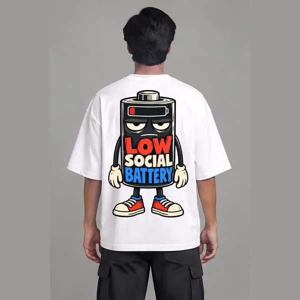 Low_Social_Battery_White_Cotton_Oversized_Graphic_T-Shirt_For_Men