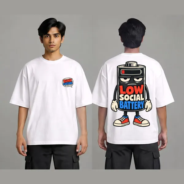 Low_Social_Battery_White_Cotton_Oversized_Graphic_T-Shirt_For_Men