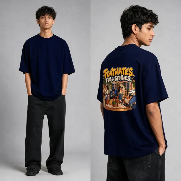 Flatmates_Navy_Blue_Cotton_Oversized_Graphic_T-Shirt_For_Men