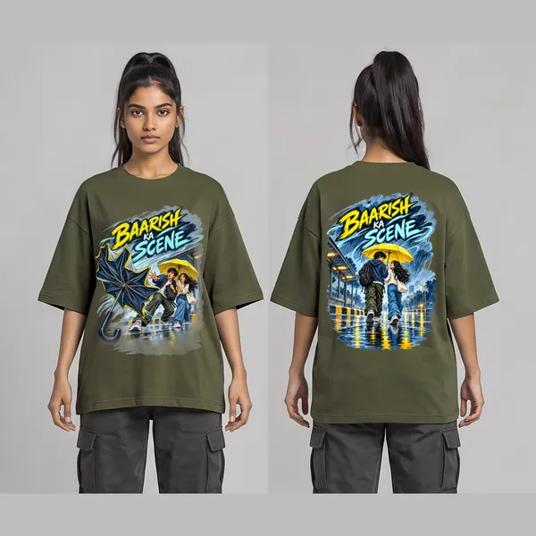 Baarish_Olive_Green_Cotton_Oversized_Graphic_T-Shirt_For_Women