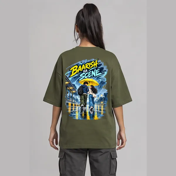 Baarish_Olive_Green_Cotton_Oversized_Graphic_T-Shirt_For_Women