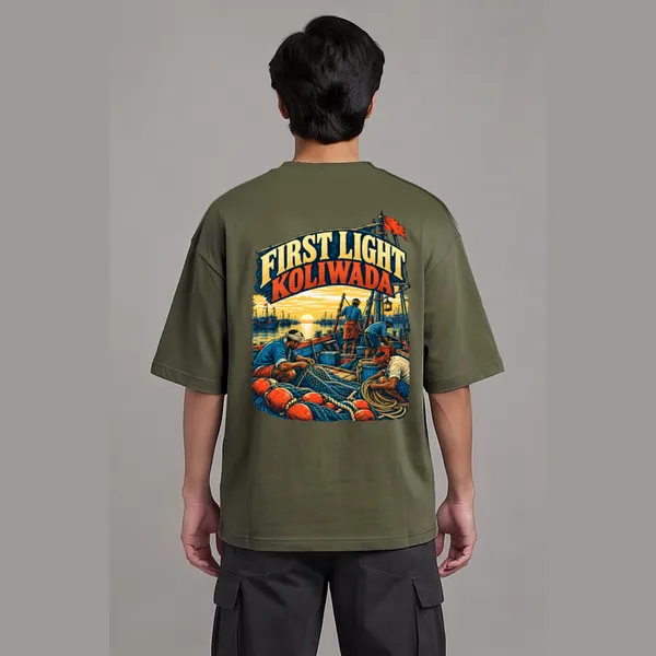 Koliwada_Olive_Green_Cotton_Oversized_Graphic_T-Shirt_For_Men