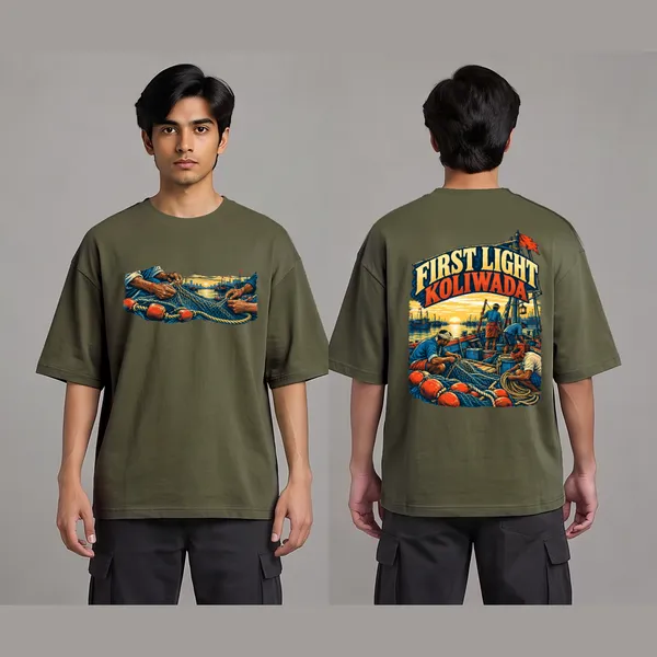 Koliwada_Olive_Green_Cotton_Oversized_Graphic_T-Shirt_For_Men