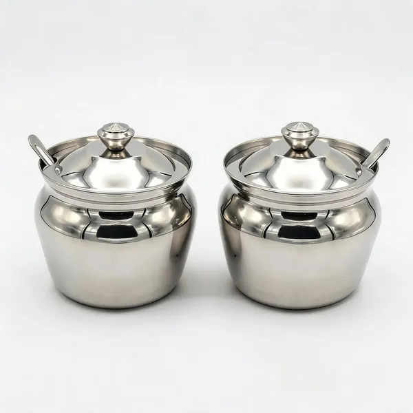 Silver_Steel_Classic_Covered_Ghee_Storage_Container_With_Spoon_Pack_Of_2