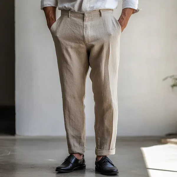 Beige_Pure_Linen_Resort_Beach_Wear_Trouser_For_Men