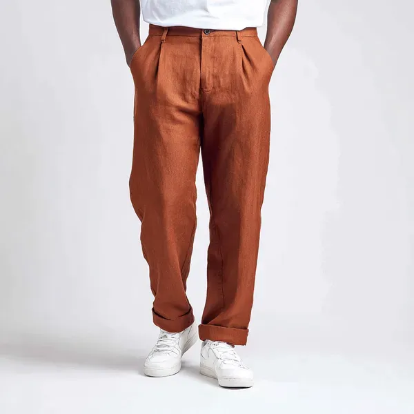 Burnt_Orange_100_European_Linen_Tailored_Pants_Men