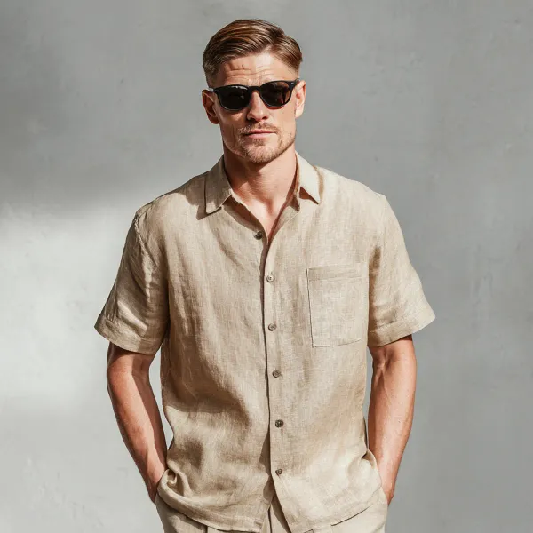The_Classic_Light_Beige_Half_Sleeve_Linen_Shirt_Men