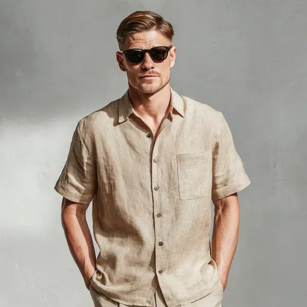 The_Classic_Light_Beige_Half_Sleeve_Linen_Shirt_Men