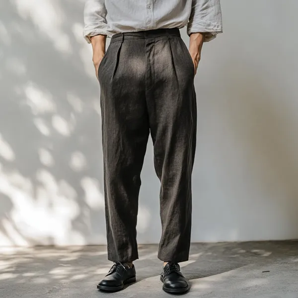 Charcoal_Brown_Pure_Linen_Resort_Beach_Wear_Trouser_For_Men