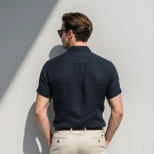 Stitchwa_Deep_Navy_Blue_Half_Sleeve_Linen_Shirt_For_Men