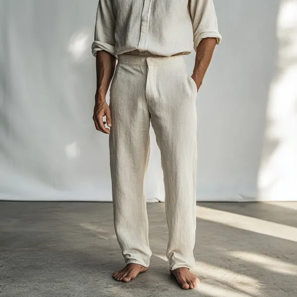 Natural_Beige_Pure_Linen_Resort_Beach_Wear_Trouser_For_Men