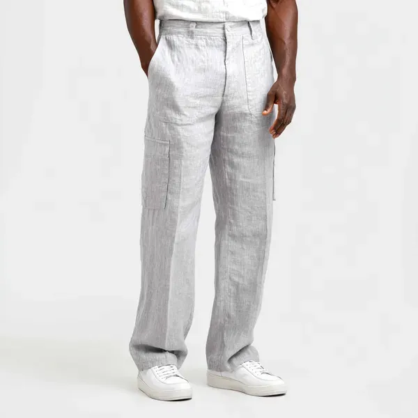 Silver_Pure_Linen_Resort_Beach_Wear_Trouser_For_Men