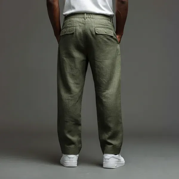 Military_Green_Pure_Linen_Resort_Beach_Wear_Trouser_For_Men