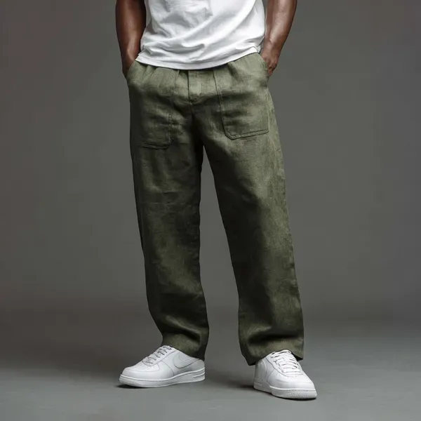Military_Green_Pure_Linen_Resort_Beach_Wear_Trouser_For_Men
