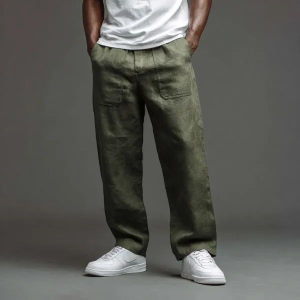 Military_Green_Pure_Linen_Resort_Beach_Wear_Trouser_For_Men