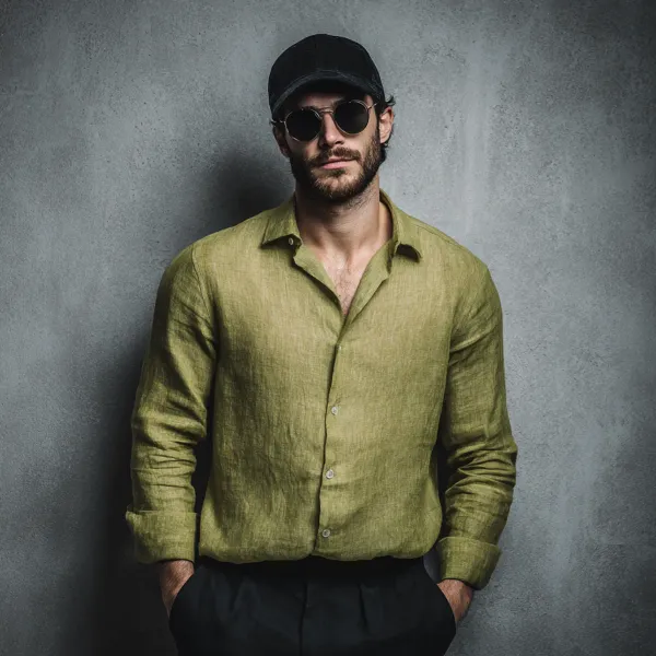 The_Essential_Rust_Moss_Pure_Linen_Shirt_For_Men_S
