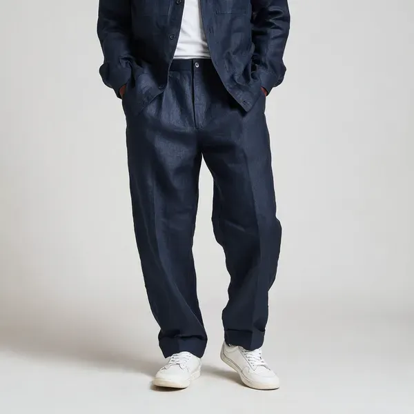 Dark_Blue_Pure_Linen_Resort_Beach_Wear_Trouser_For_Men