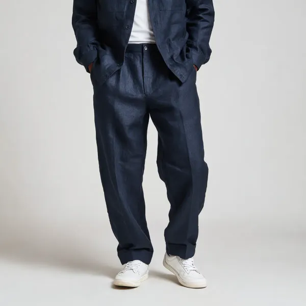 Dark_Blue_Pure_Linen_Resort_Beach_Wear_Trouser_For_Men