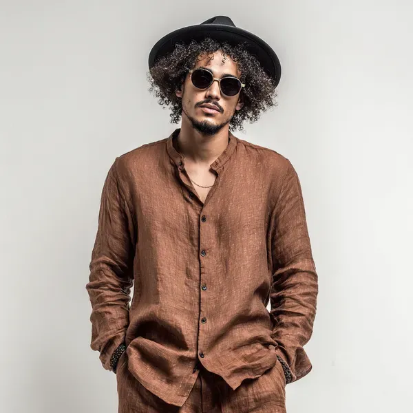 Stitchwa_Men_S_Dark_Chocolate_Pure_Linen_Mandarin_Collar_Shirt