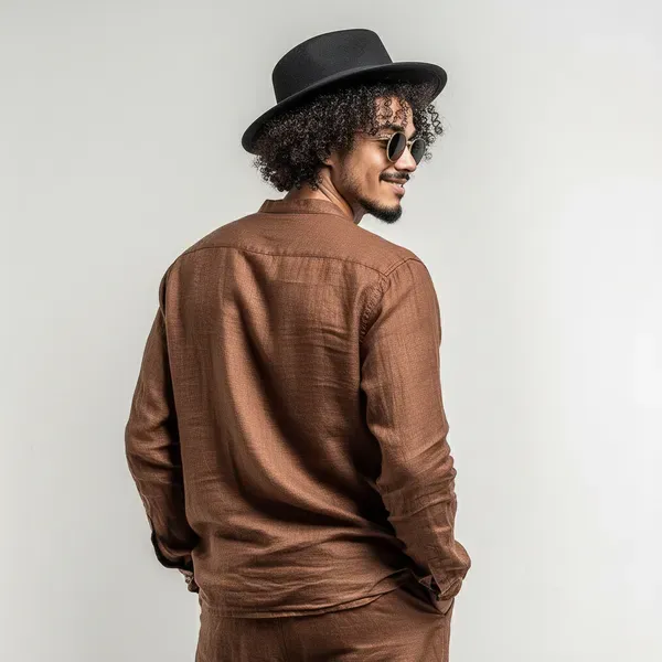 Stitchwa_Men_S_Dark_Chocolate_Pure_Linen_Mandarin_Collar_Shirt
