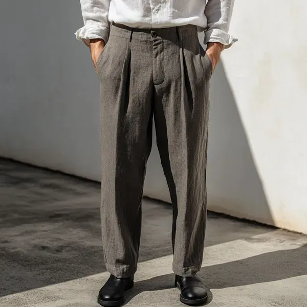 Khaki_Gray_Pure_Linen_Resort_Beach_Wear_Trouser_For_Men