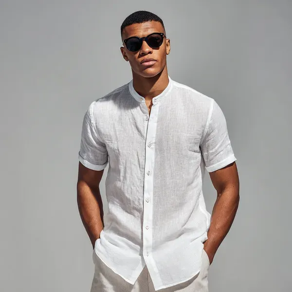 Stitchwa_White_Half_Sleeve_Linen_Shirt_For_Men