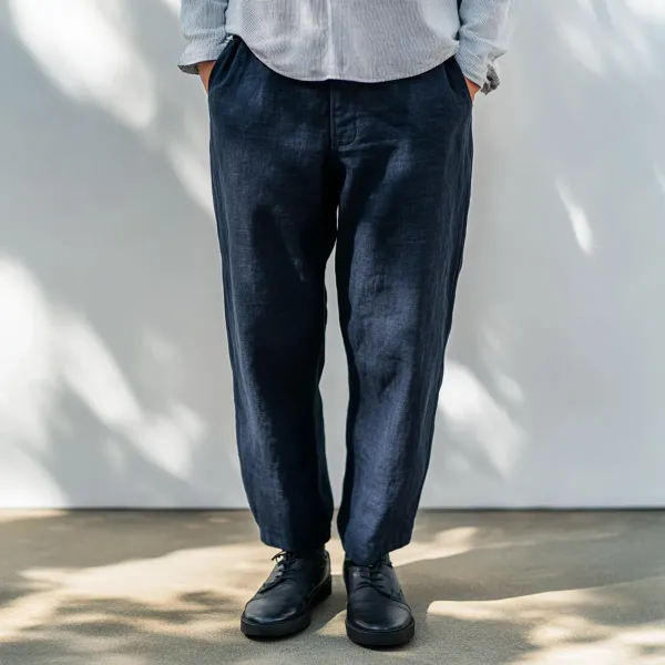 Dark_Blue_Pure_Linen_Resort_Beach_Wear_Trouser_For_Men