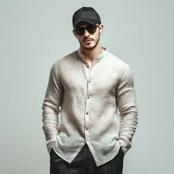 The_Essential_Ash_Grey_Pure_Linen_Mandarin_Collar_Shirt_For_Men_S