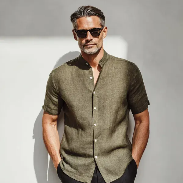 Summer_Breeze_Olive_Green_Half_Sleeve_Linen_Shirt_Men