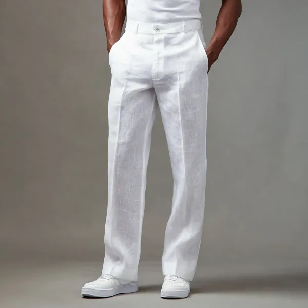 White_Pure_Linen_Resort_Beach_Wear_Trouser_For_Men