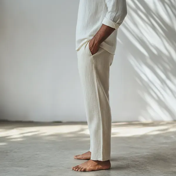 Beige_Pure_Linen_Resort_Beach_Wear_Trouser_For_Men