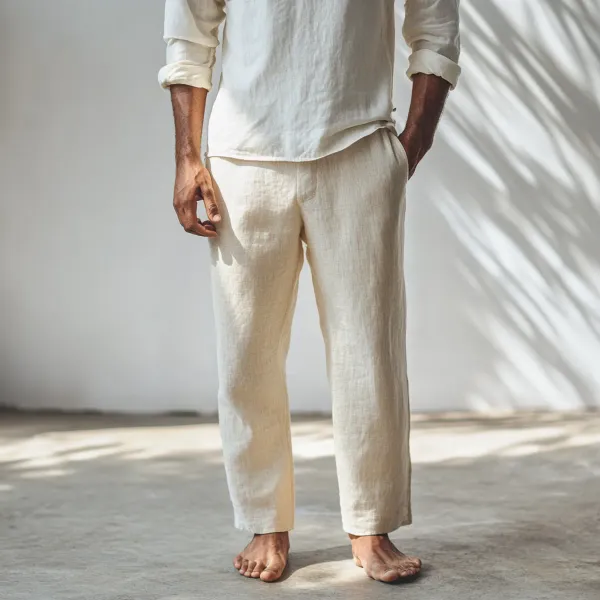 Beige_Pure_Linen_Resort_Beach_Wear_Trouser_For_Men