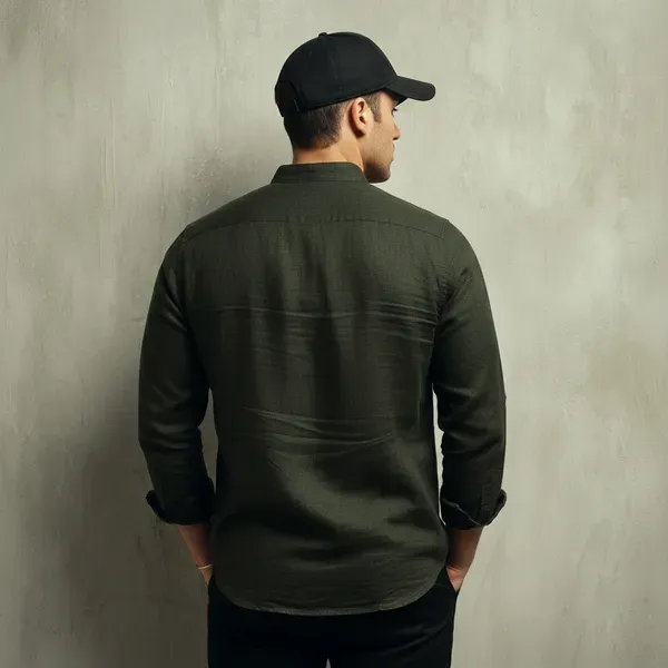 The_Essential_Dark_Green_Pure_100_Linen_Mandarin_Collar_Shirt_For_Men_S