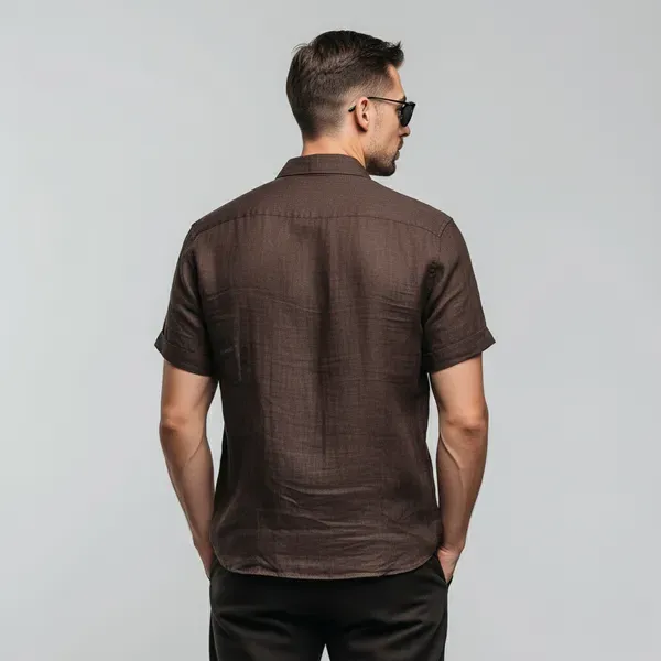 Light_Breezy_Dark_Brown_Half_Sleeve_Linen_Shirt_Men