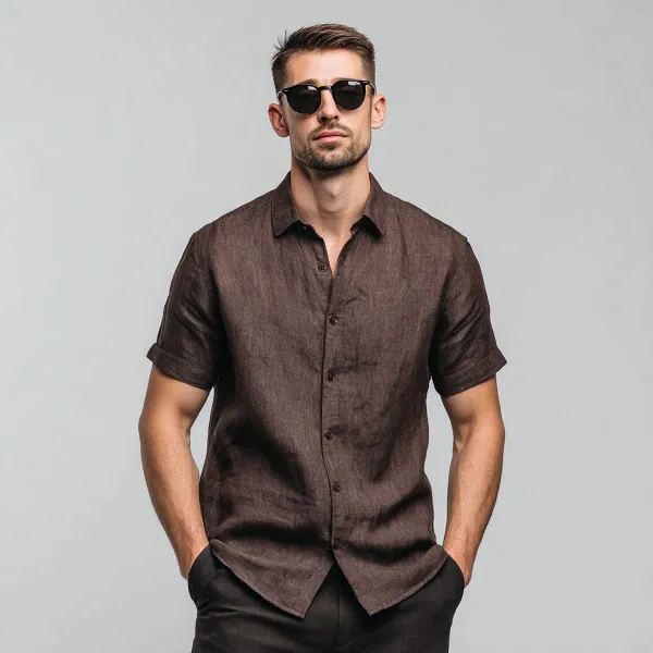 Light_Breezy_Dark_Brown_Half_Sleeve_Linen_Shirt_Men
