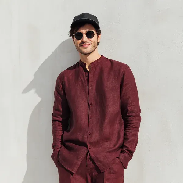Wine_Pure_Linen_Shirt_For_Men