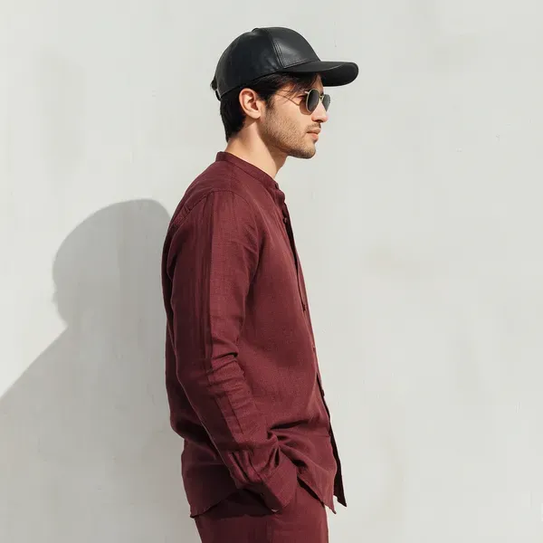 Wine_Pure_Linen_Shirt_For_Men