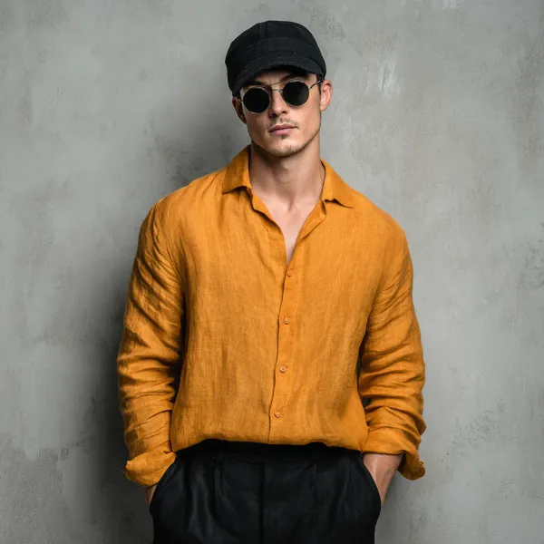 Stitchwa_Men_S_Dermric_Yellow_Pure_100_Linen_Shirt