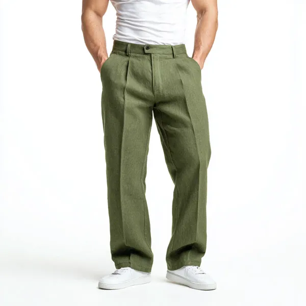 Light_Olive_Green_Pure_Linen_Resort_Beach_Wear_Trouser_For_Men