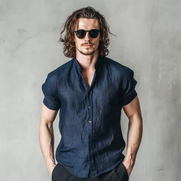 The_Versatile_Dark_Navy_Blue_Half_Sleeve_Linen_Shirt_For_Men