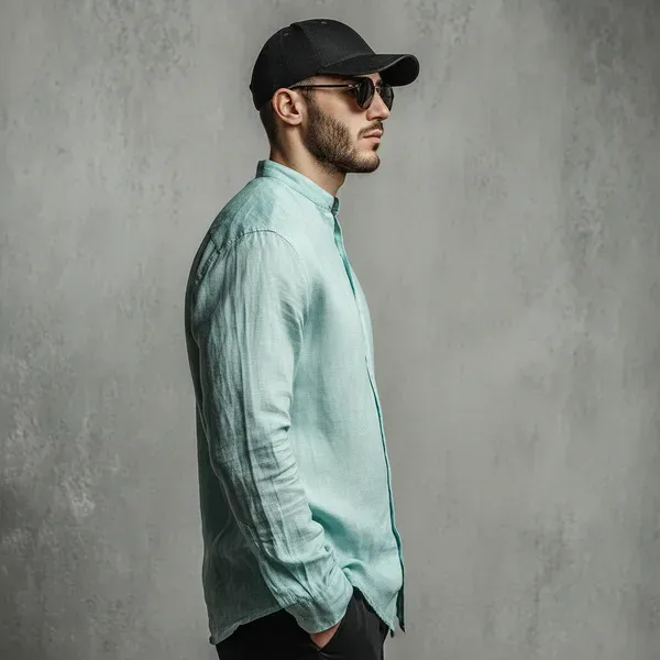 Signature_Aqua_Blue_100_Pure_Mandarin_Collar_Linen_Shirt