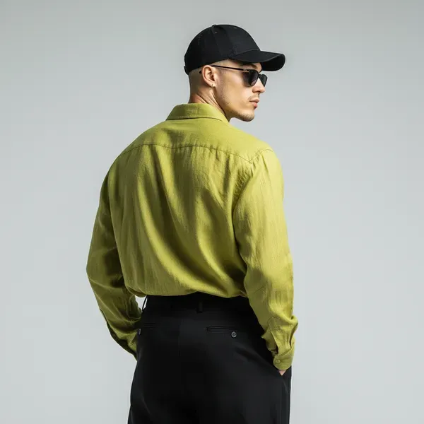 Stitchwa_Men_S_Fluorescent_Green_Pure_Linen_Shirt