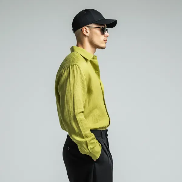 Stitchwa_Men_S_Fluorescent_Green_Pure_Linen_Shirt