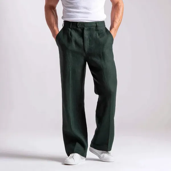 Forest_Green_Pure_Linen_Resort_Beach_Wear_Trouser_For_Men