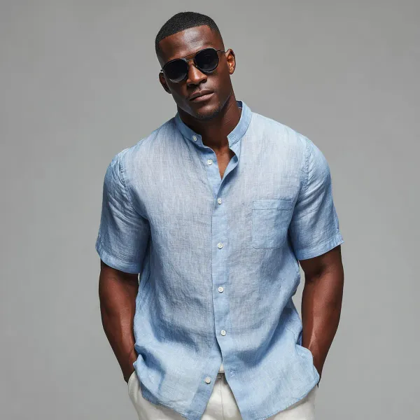 Light_Breezy_Sky_Blue_Half_Sleeve_Linen_Shirt_Men