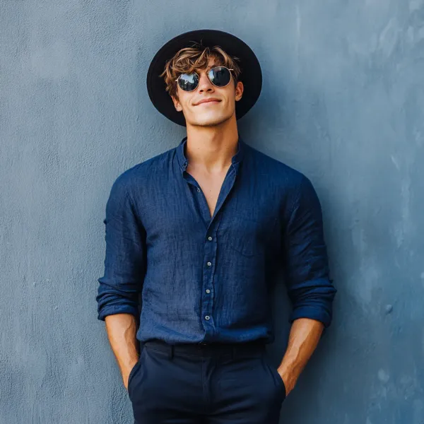 Navy_Blue_Pure_Linen_Shirt_For_Men