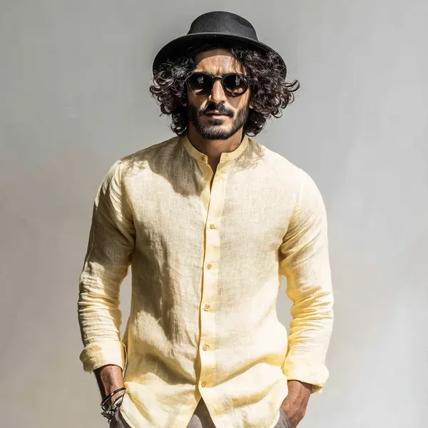Signature_Lemon_Yellow_100_Pure_Linen_Mandarin_Collar_Shirt