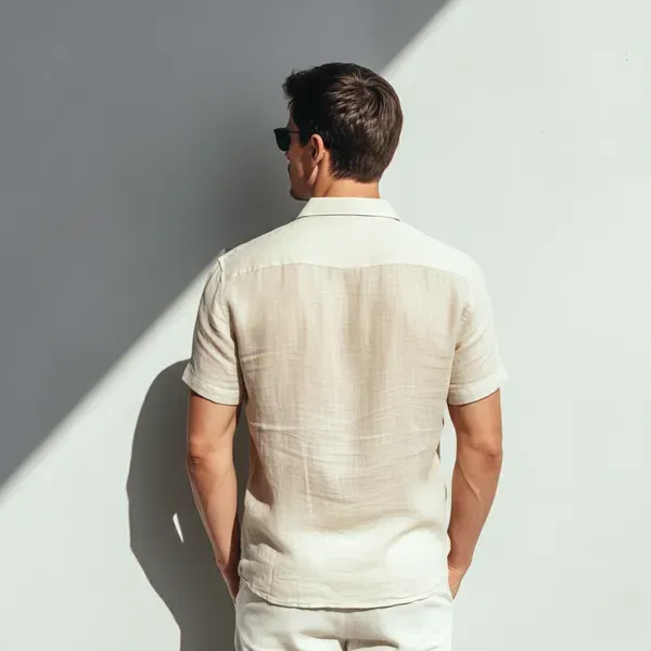 Featherlight_Beige_Half_Sleeve_Linen_Shirt_Men